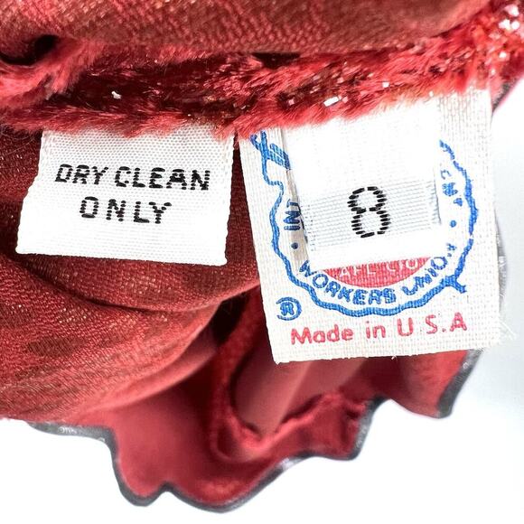 Vintage Bespoke Union Made Custom Red Purple Velvet Midi Dress & Scarf - Picture 9 of 10